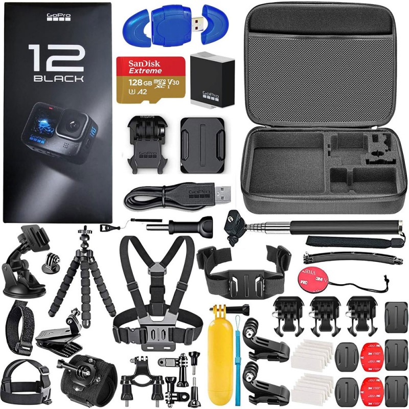 GoPro HERO 12 Black - Bundle (2x Switch Support- 2x Surface J-Hook