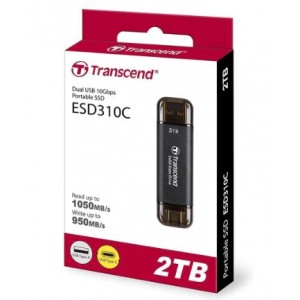 Transcend 2TB USB with Type-C and Type-A Portable SSD - Black