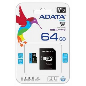 Adata AUSDX64GUICL10A1-RA1 Premier 64GB Class 10 MICRO UHS- I Card + Adapter