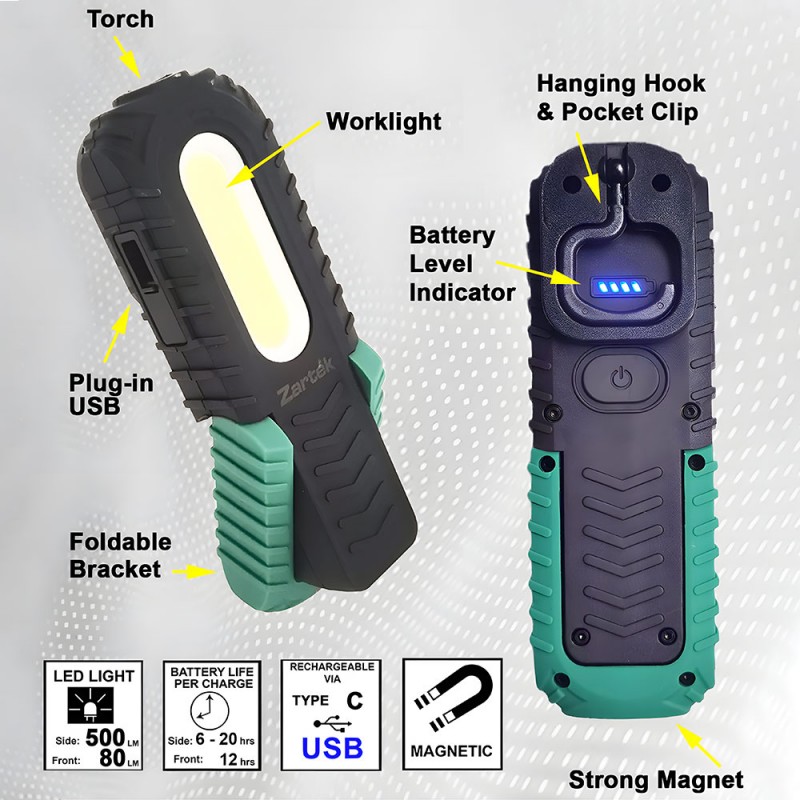 Rechargeable Mini Work light - with torch / 2600mAh (Built-in Lithium ...