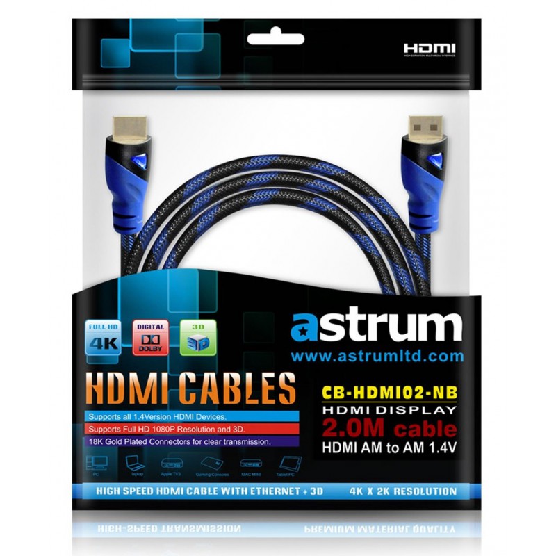 Astrum A31502-B HDMI Cable 2.0m 1.4v Gold Plated 3D Supported