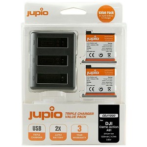 Jupio Value Pack x2 Battery for DJI Osmo Action AB1 + USB Triple Charger