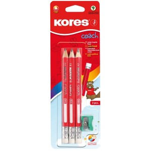 Kores Coach Jumbo 3 3/4 Length HB Pencils with Eraser Blister Pack