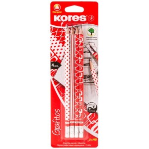 Kores Graphitos 4 Red &amp; White HB Pencils with Eraser Blister Pack