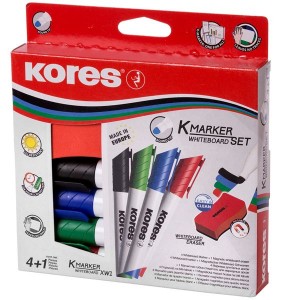 Kores Whiteboard K-Marker Set of 4 Mixed Colours and Eraser