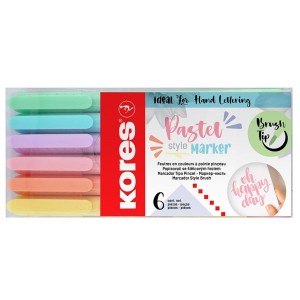 Kores Pastel Style Brush Tip Markers Set of 6 Mixed Colours