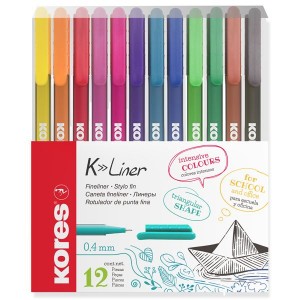 Kores K-Liner Set of 12 Mixed Colour Fine Liners