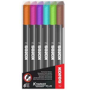 Kores Permanent K-Marker Fine Set of 6 Mixed Colours