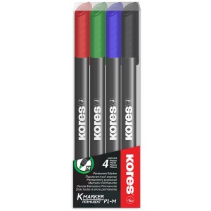Kores Permanent K-Marker Fine Set of 4 Mixed Colours