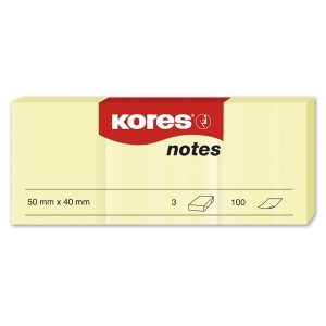 Kores Yellow Notes 50 x 40mm Pack of 3