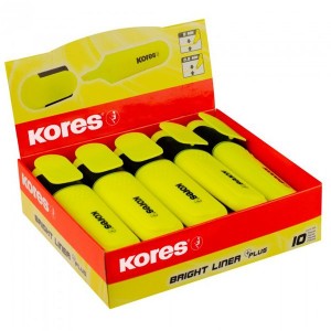Kores Bright Liner Plus Yellow Highlighter Box of 10