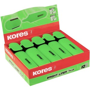 Kores Bright Liner Plus Green Highlighter Box of 10