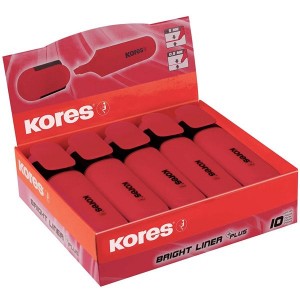 Kores Bright Liner Plus Red Highlighter Box of 10
