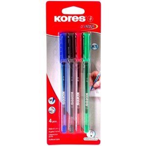 Kores K1-M Set of 4 Mixed Colour Ballpoint Pens Blister Pack