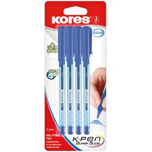 Kores K2-M 4 Blue Ballpoint Pens Blister Pack