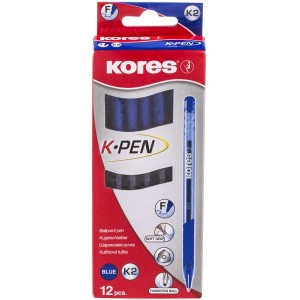 Kores K2-F Blue Ballpoint Pen Box of 12