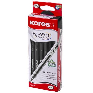 Kores K1-F Black Ballpoint Pen Box of 12