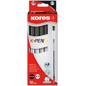 Kores K1-M Black Ballpoint Pen Box of 12
