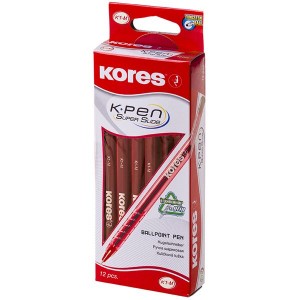 Kores K1-M Red Ballpoint Pen Box of 12
