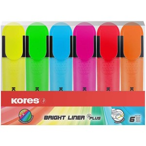 Kores Bright Liner Plus Set of 6 Mixed Colour Highlighters