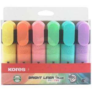 Kores Bright Liner Plus Pastel Set of 6 Mixed Colour Highlighters