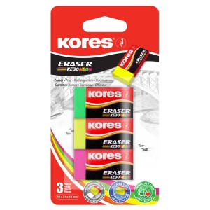 Kores KE-30 Eraser Neon 3x Blister Pack