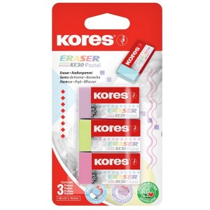 Kores KE-30 Eraser Pastel 3x Blister Pack