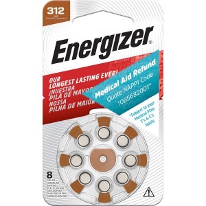Energizer AZ312 1.4v Zinc Air Hearing Aid Battery Card 8