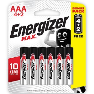 Energizer E92BP4+2 1.5v MAX Alkaline AAA Battery Card 4+2 Free