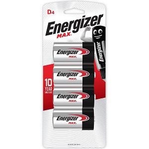 Energizer E95BP4T 1.5v MAX Alkaline D-size Battery Card 4