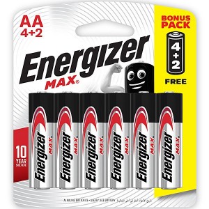 Energizer E91BP4+2 1.5v MAX Alkaline AA Battery Card 4+2 Free