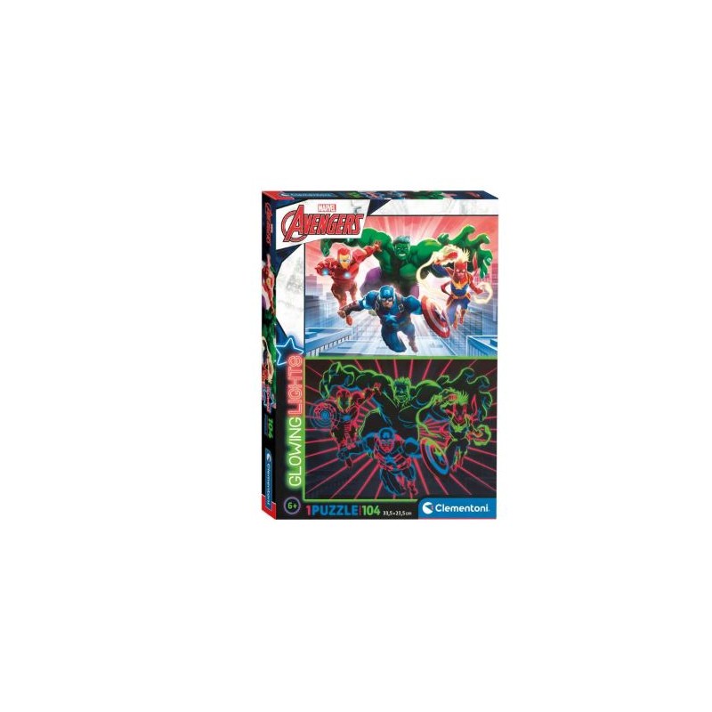 Clementoni 104 Pieces Puzzle - Glowing Marvel Avengers - 6 Pack - GeeWiz