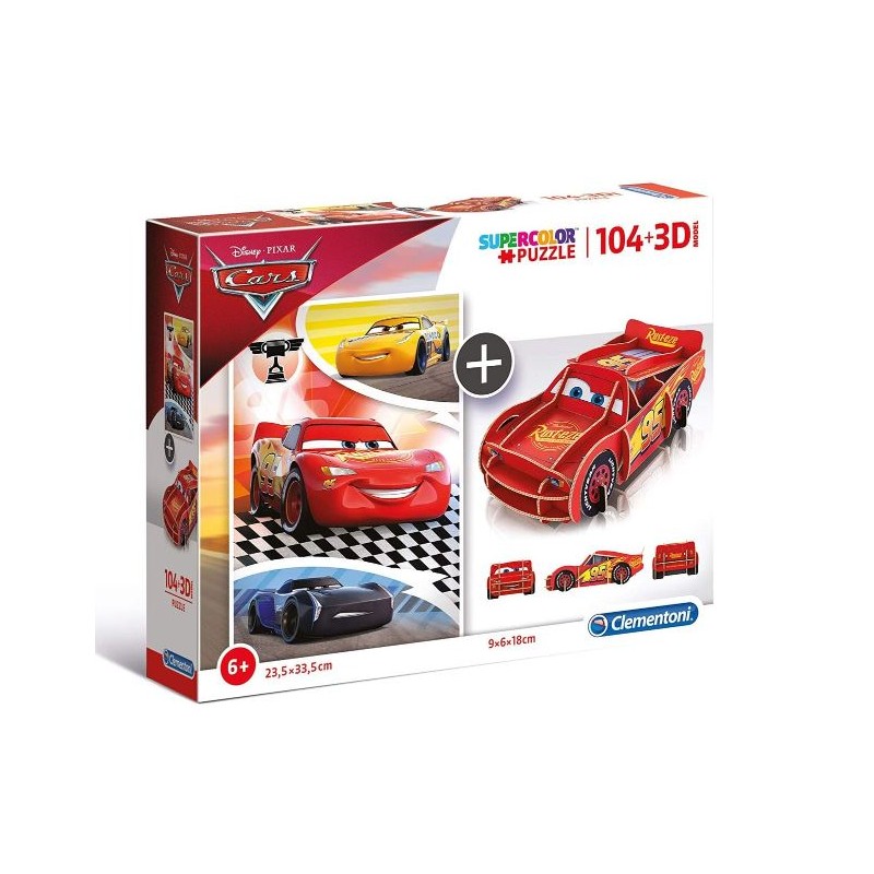 Clementoni 104 Pieces Puzzle - 3D Model Cars - 6 Pack - GeeWiz