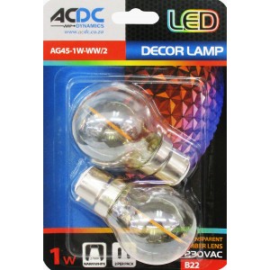 ACDC 230VAC B22 1W G45 LED Lamp - Warm White