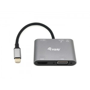 Equip 133483 USB-C 5 in 1 Multifunctional Adapter (HDMI- VGA (HD15)- PD 100W- USB3.0- AUX)