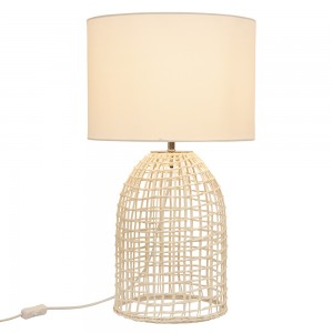Zanie WH Table Lamp White Woven Rattan with Fabric Shade