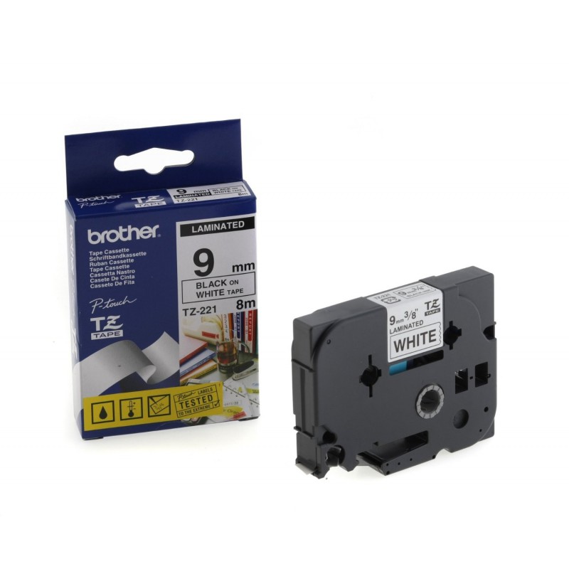 Brother 9MM Black on White Laminated tape