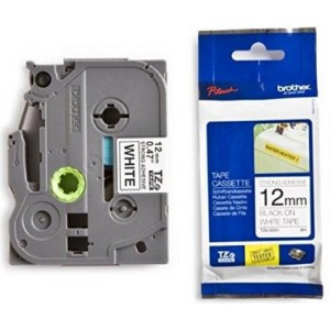 Brother 12MM Black on White Laminated tape
