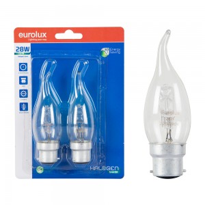 Halogen Candle Flame B22 28w Blister 2 Pack