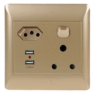 ACDC 1x16A + 1 Euro + 2 USB Socket Outlet 4x4 Champagne Cover Plate