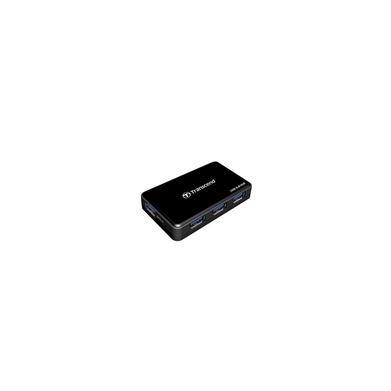 Transcend 4-port USB3.0 Hub: Black - Powered via USB port or power adapter