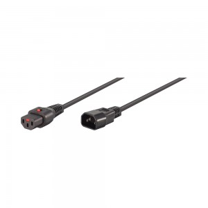 2m C13 F to C14 M Lockable Power Cable - Black