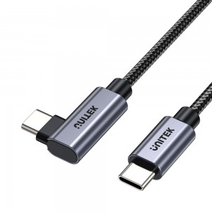 Unitek C14123BK | 100W USB2.0 Type-C Nylon Braided Cable with 90° Connector - 0.5m