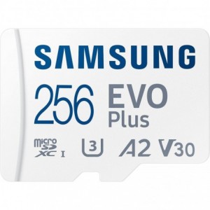 Samsung EVO Plus microSDXC Memory Card- Read : up to 160MB/s Write : Lower than Read Speed* Read/Write Speed with UHS-1 Interface- Speed Class (U3- V30- A2)- 256GB 10 Years Warranty