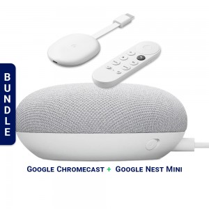 Chromecast with Google TV 1080p HDR - Snow + Google Nest Mini Smart Speaker (2nd Gen) BUNDLE