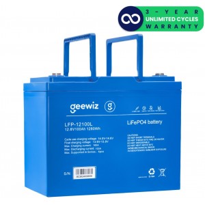 GeeWiz 12100L 1.2kWh 12V 100Ah Lithium Ion LiFePO4 6000 Cycle Battery (FIRST LIFE CELLS) - 3 Year Unlimited Cycles Warranty - 6000 Cycles @ 80% DOD