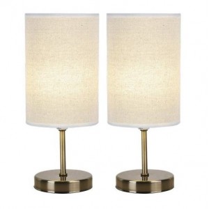 Brightstar TL679 Twin Pack Antique Brass and Hessian Bedside Lamps
