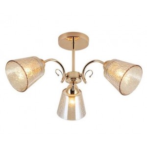Brightstar CH492/3 Gold Metal Chandelier with Amber Patterned Glass