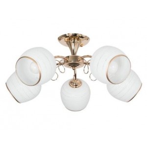 Brightstar CH491/5 Gold Metal Chandelier with White Patterned Glass