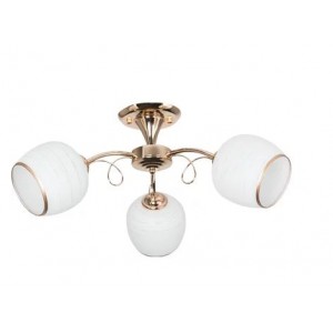 Brightstar CH491/3 Gold Metal Chandelier with White Patterned Glass
